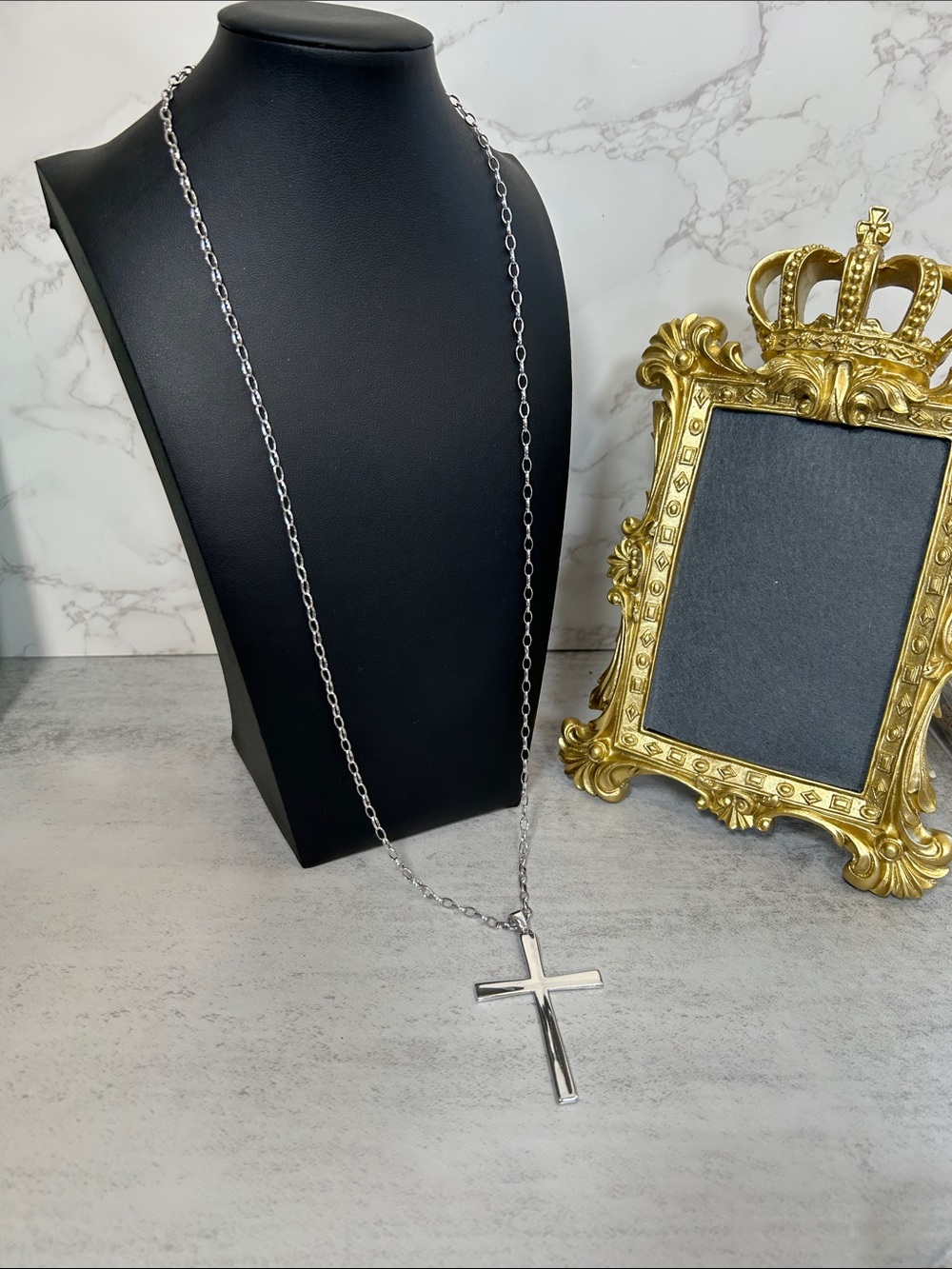 Bronze Milor Brand Long Silver Cross Pendant Necklace - Silver